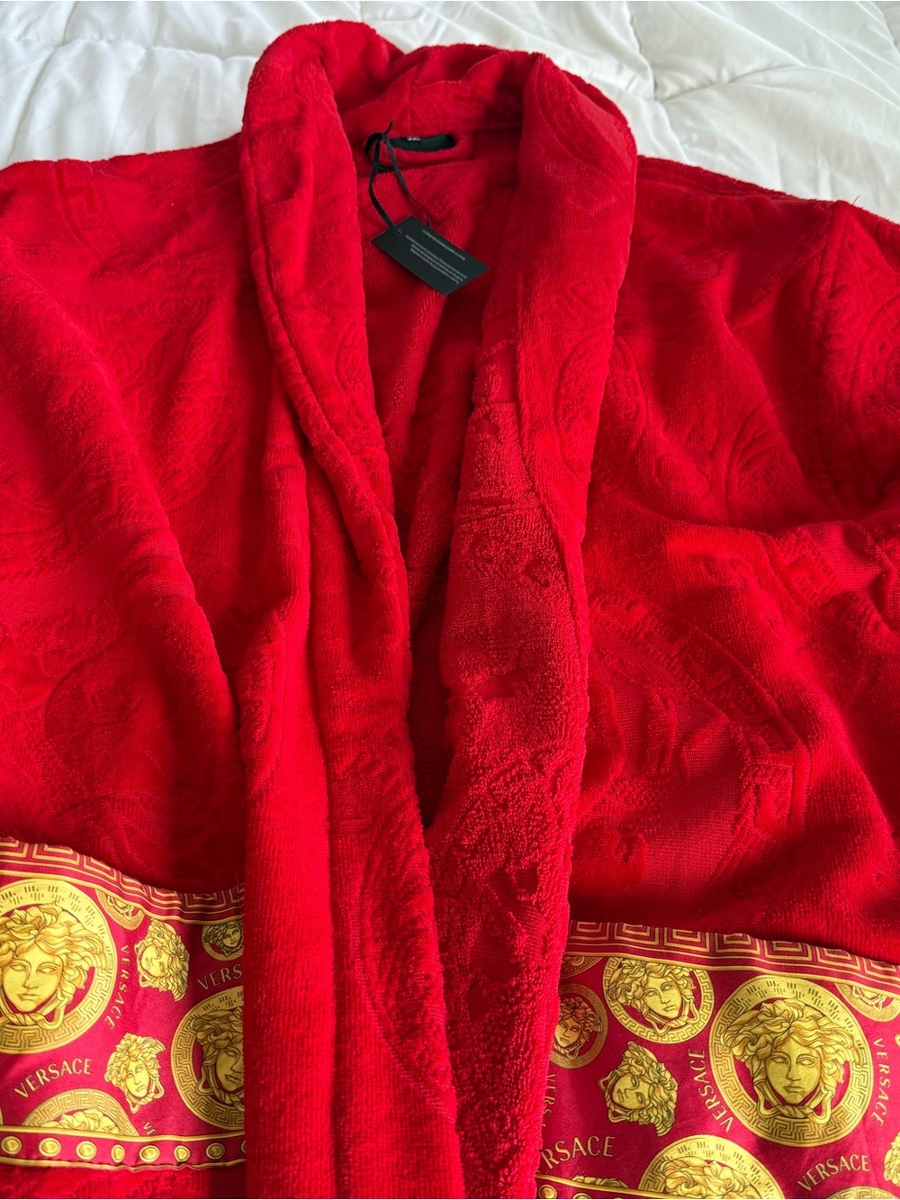 Versace Red Velvet Robe with Gold Medallion Trim - Picture 4 of 8
